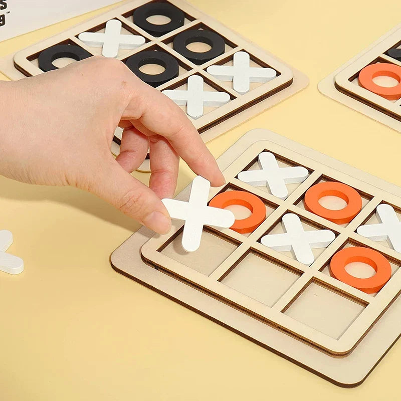 Wooden Tic-Tac-Toe Chess – Three Line OX Puzzle Board, Early Education Table Game Toy for Kids and Children