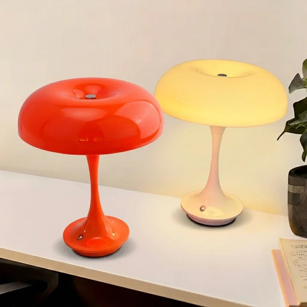 Cute Mushroom Table Lamp Touch Control 3Color Dimmable LED Night Light Cordless USB Rechargeable Bedside Lamp for Bedroom Office