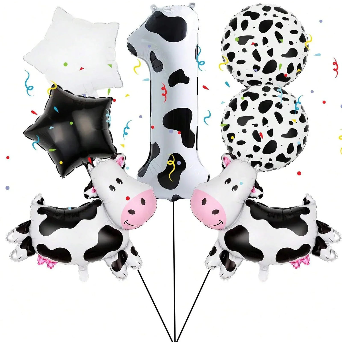 7pcs Big Cow Balloon Set 40 inch Black White Number 0-9 Foil Balloons | Farm Animal Birthday Party Decor