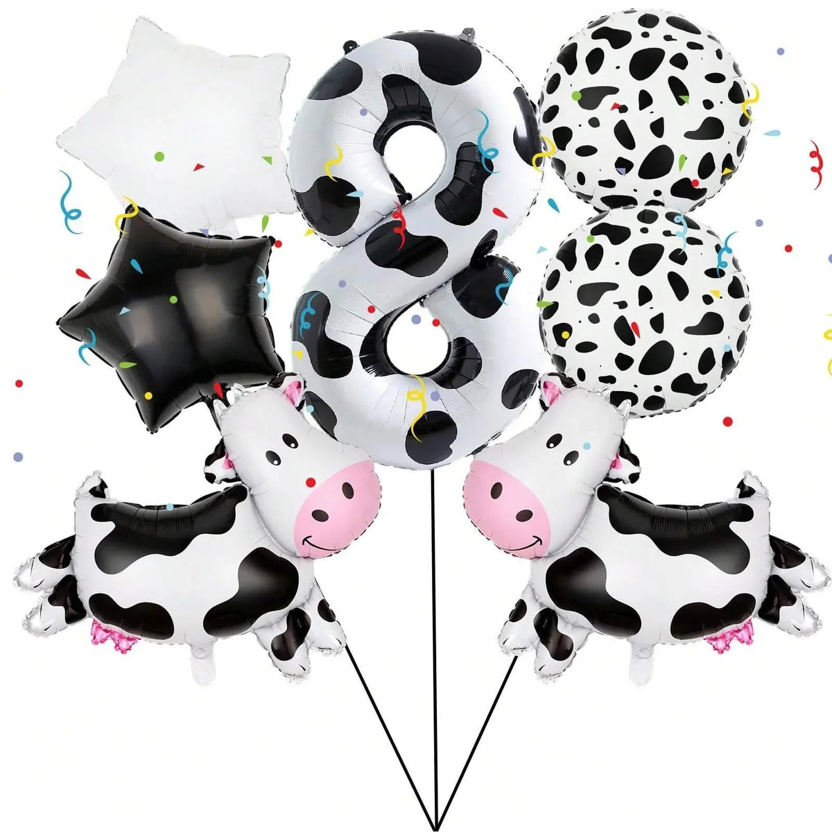 7pcs Big Cow Balloon Set 40 inch Black White Number 0-9 Foil Balloons | Farm Animal Birthday Party Decor