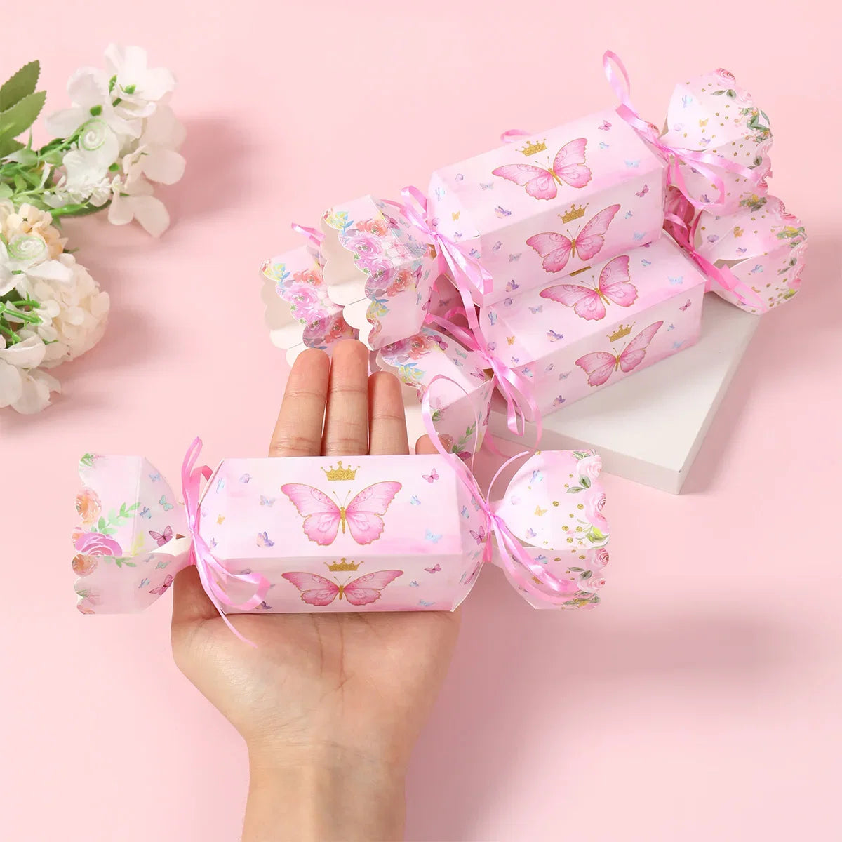 6pcs Butterfly Candy Box with Ribbon Gift Packing Box Butterfly Birthday Party Decoration Kid Baby Shower Wedding Party Supplies
