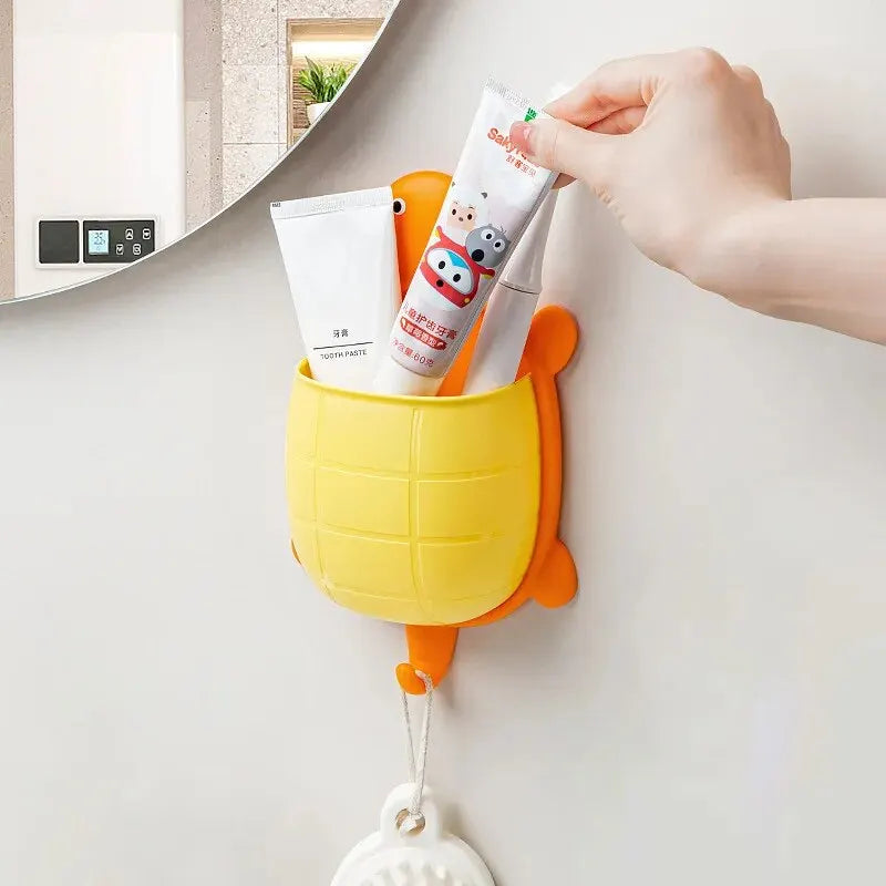 Cute Turtle Toothbrush Holder Wall-Mounted Waterproof Cartoon Bathroom Organizer