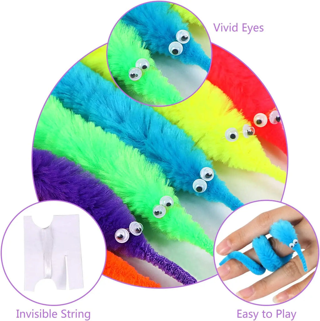 6pcs Magic Worm Toy Worm On a String Fuzzy Worm Wiggly Worm Twisty Toy Cat Wand Toy Trick Toy Carnival Party Favor Gift for Kids