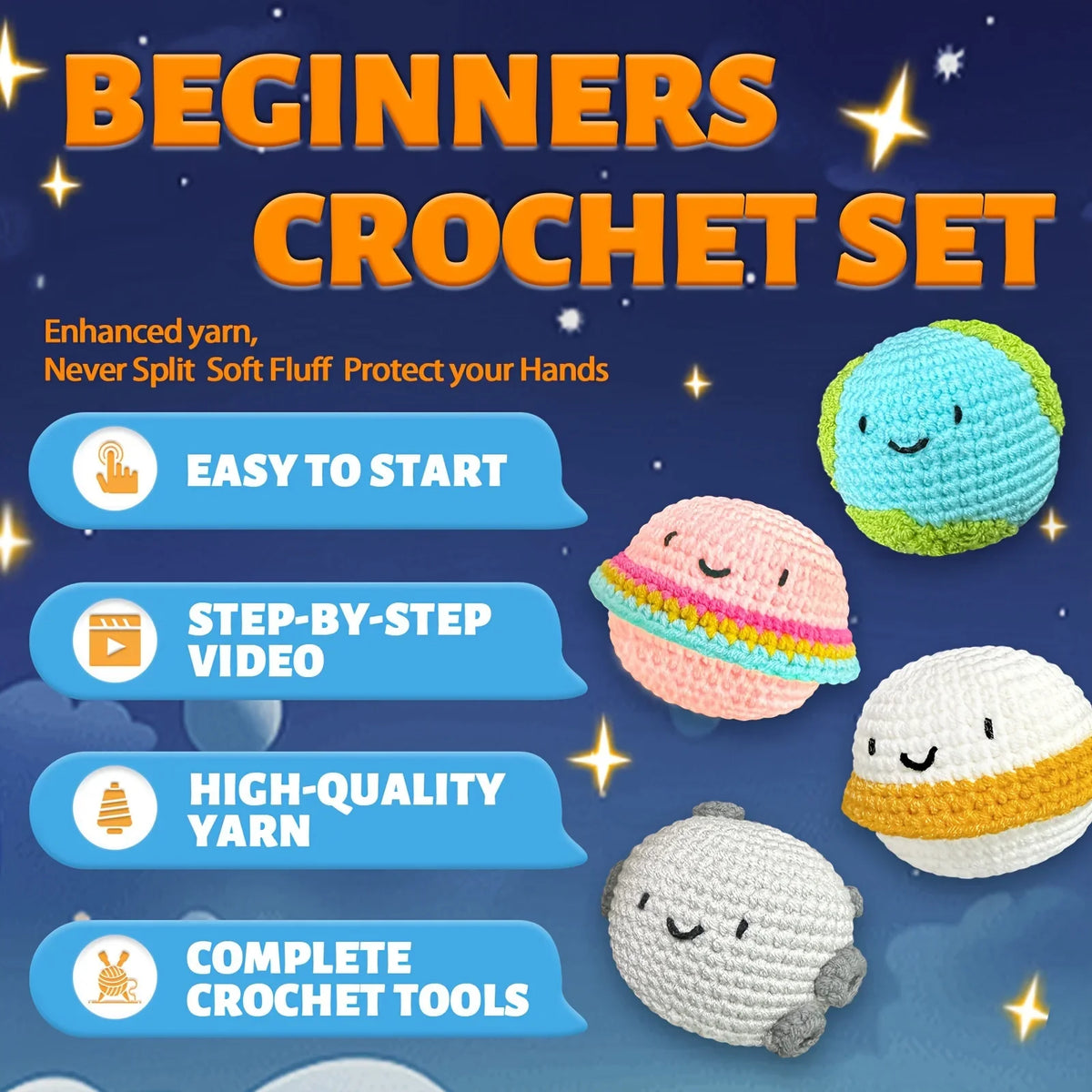 4pcs Planet Crochet Kit