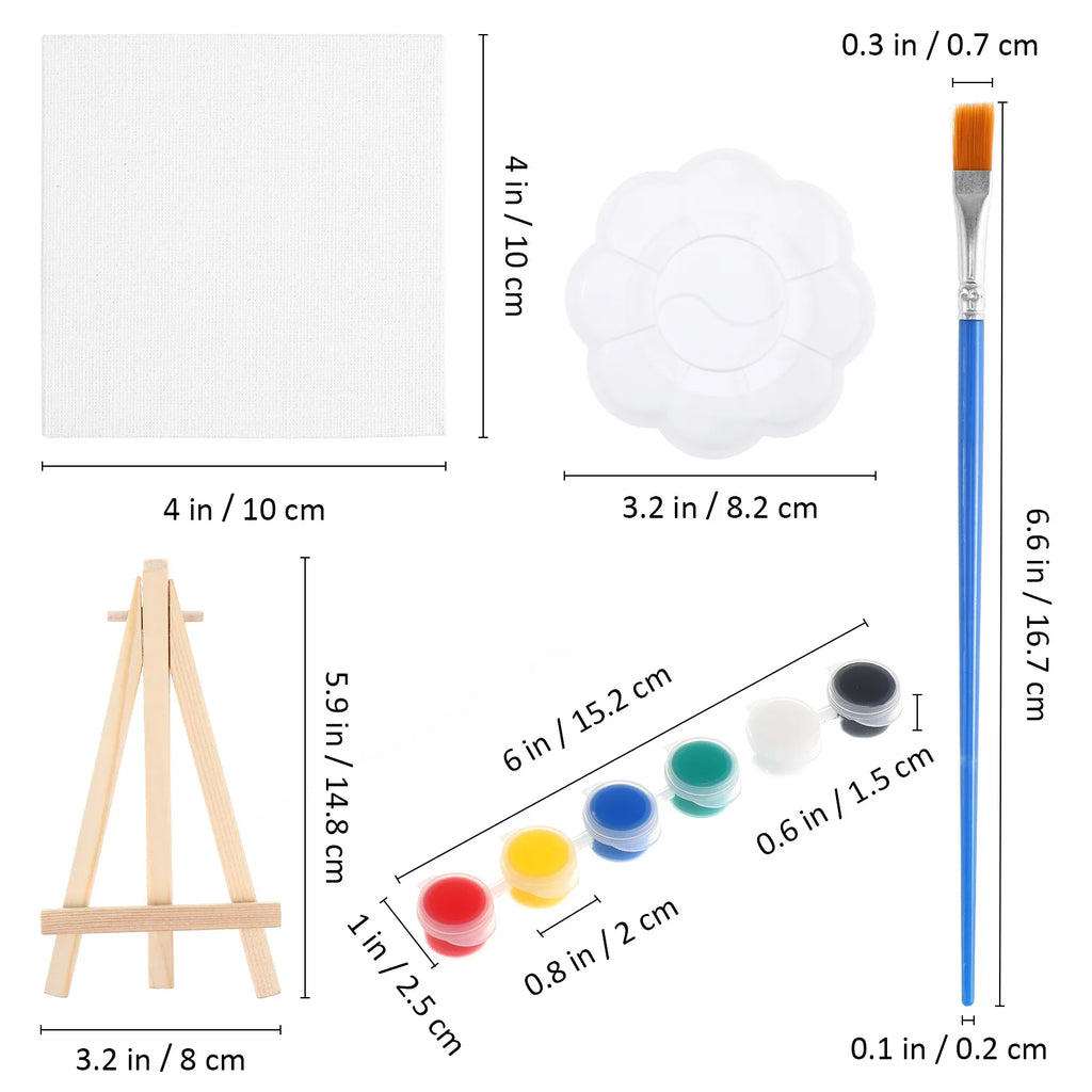 6-Set Mini Canvas Painting Kit – Small Easel Boards, Brushes & Palette for Adults, Travel Art Supplies