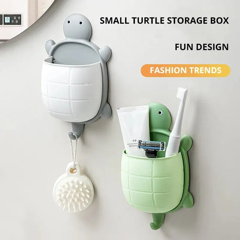 Cute Turtle Toothbrush Holder Wall-Mounted Waterproof Cartoon Bathroom Organizer