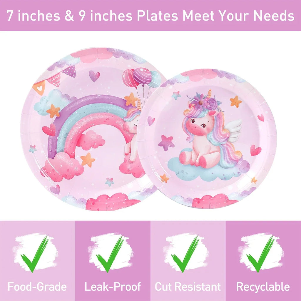 Unicorn Disposable Tableware Set Plates Cups Napkins Birthday Party Decoration Kids Boy Girl Wedding Birthday Party Supplies