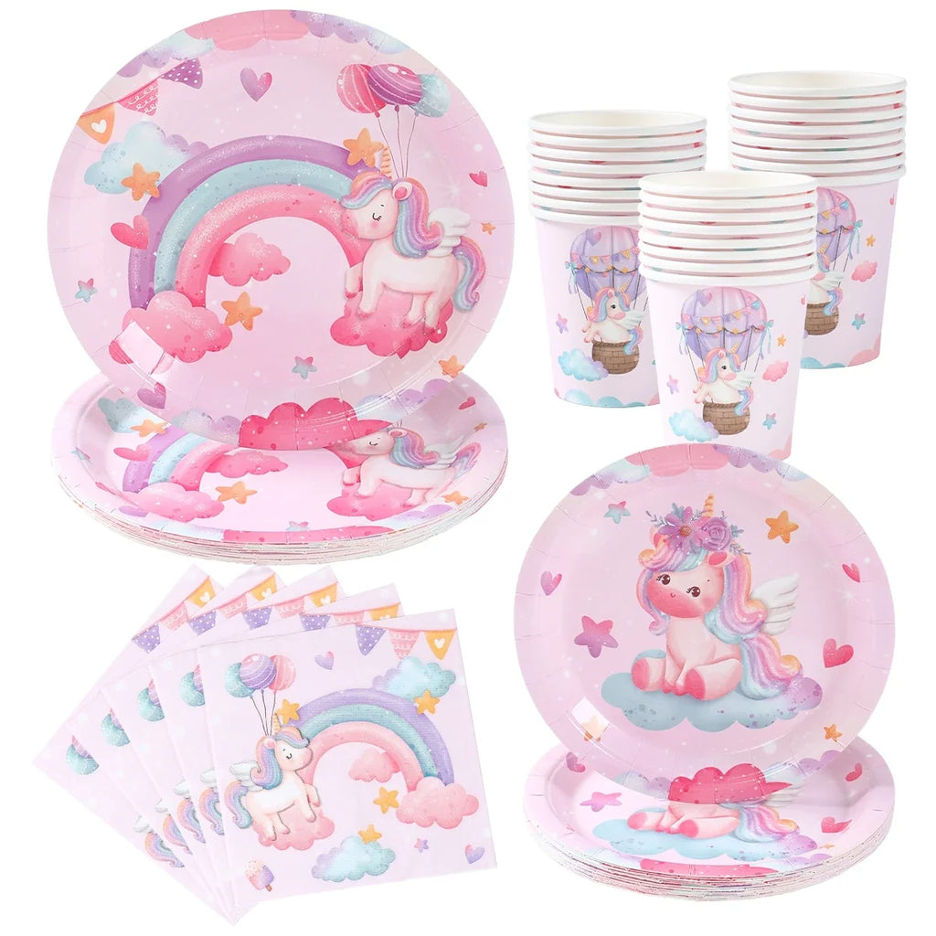 Unicorn Disposable Tableware Set Plates Cups Napkins Birthday Party Decoration Kids Boy Girl Wedding Birthday Party Supplies