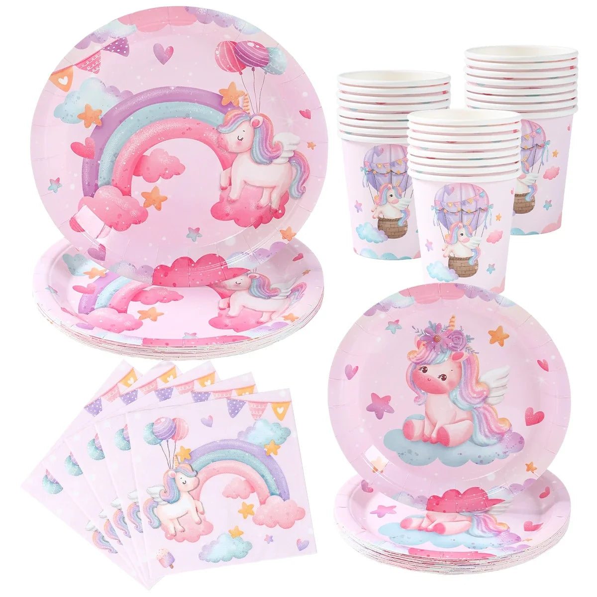 Unicorn Disposable Tableware Set Plates Cups Napkins Birthday Party Decoration Kids Boy Girl Wedding Birthday Party Supplies