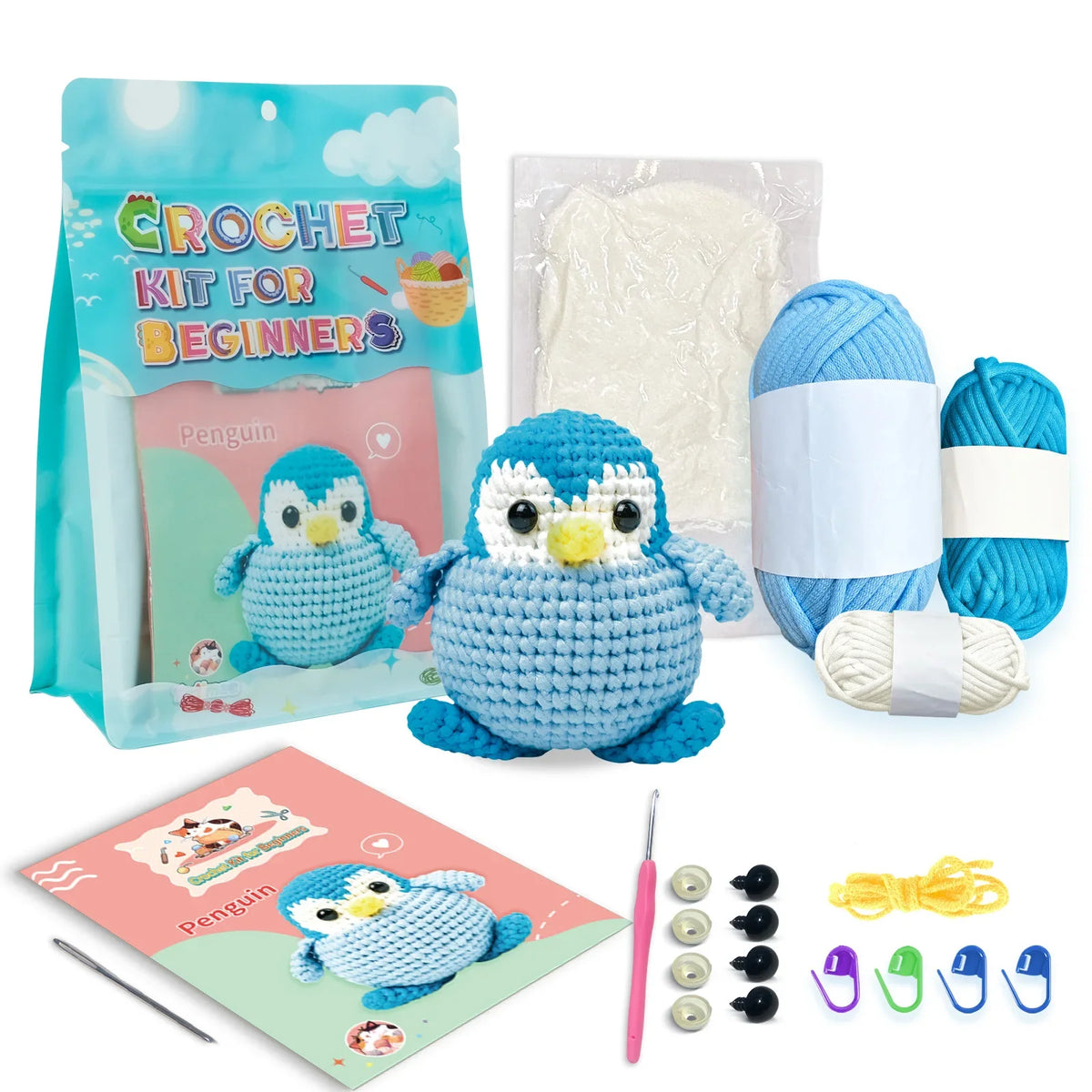 Penguin Crochet Kit for Beginners Crochet Kit for Adults and Children Easy Yarn, with Instruction Manual and Video Tutorial