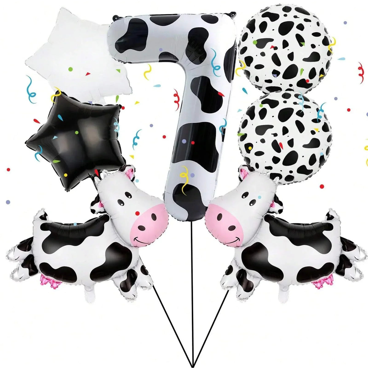 7pcs Big Cow Balloon Set 40 inch Black White Number 0-9 Foil Balloons | Farm Animal Birthday Party Decor