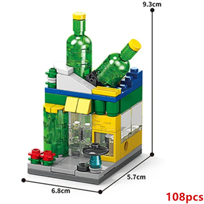 NEW Restaurant Dessert Coffee Pet Fruit Store Street View Food House Building Blocks Kit Girls Bricks Model Kids Toy Children