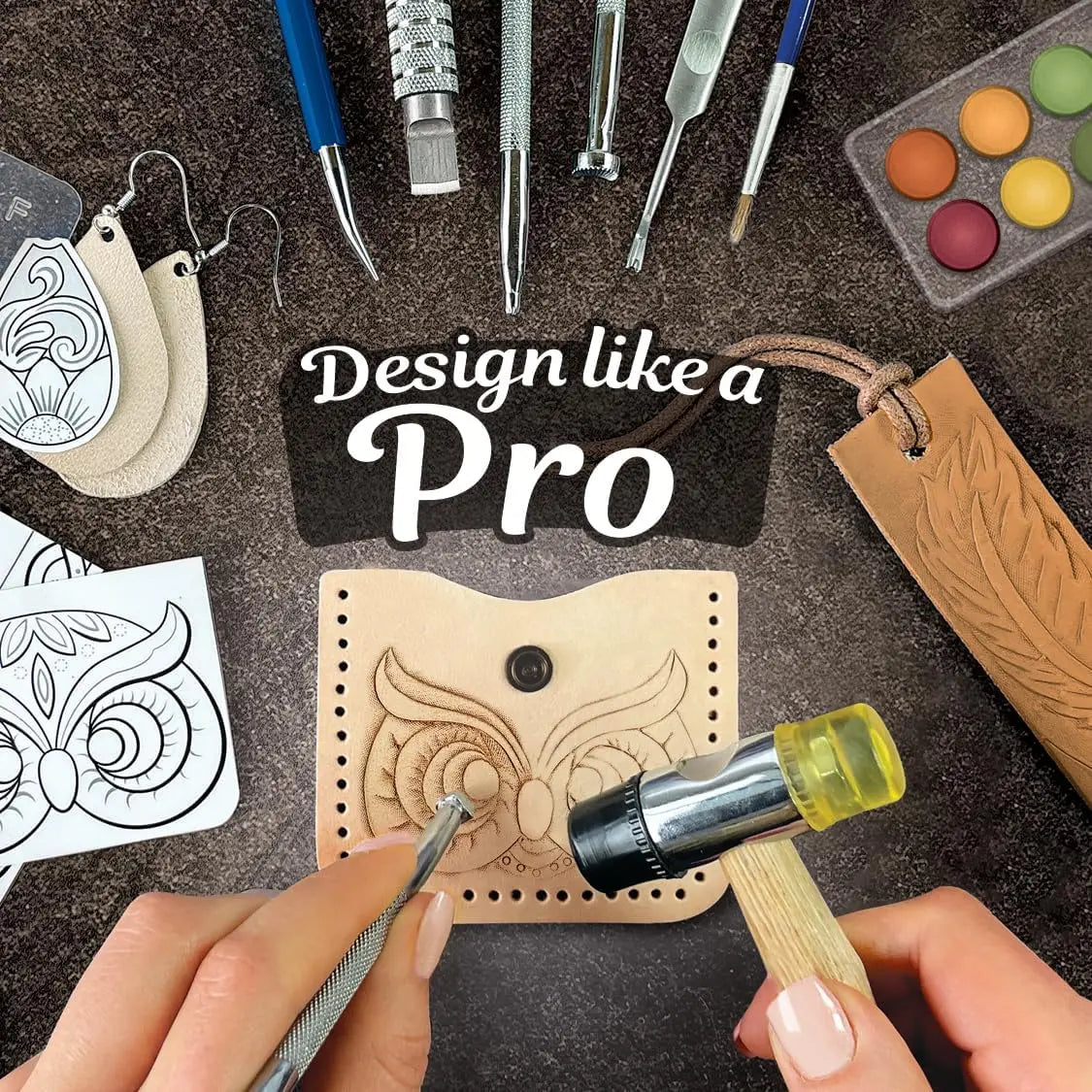 Complete Leather Crafting Kit with Tools, Stamps & Pre-Cut Pieces for Beginners - 80-Piece Set