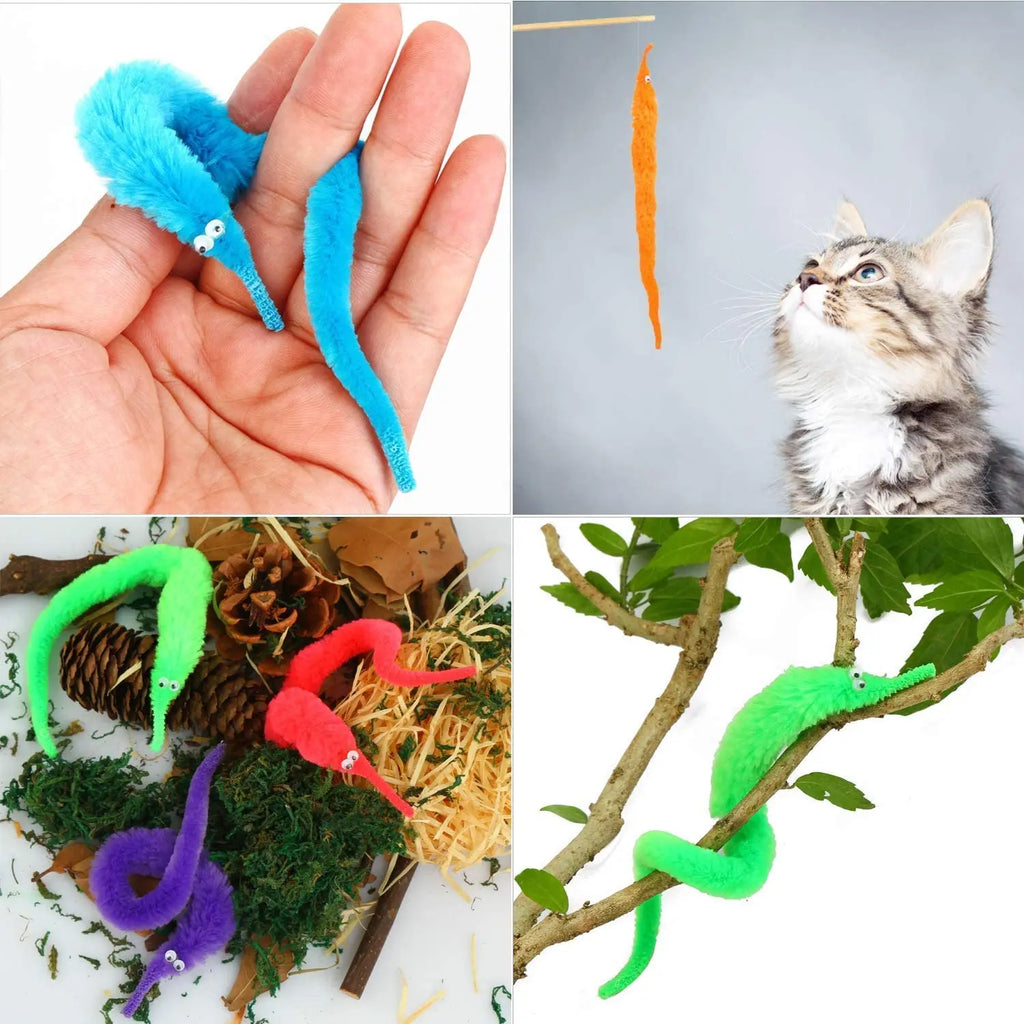 6pcs Magic Worm Toy Worm On a String Fuzzy Worm Wiggly Worm Twisty Toy Cat Wand Toy Trick Toy Carnival Party Favor Gift for Kids