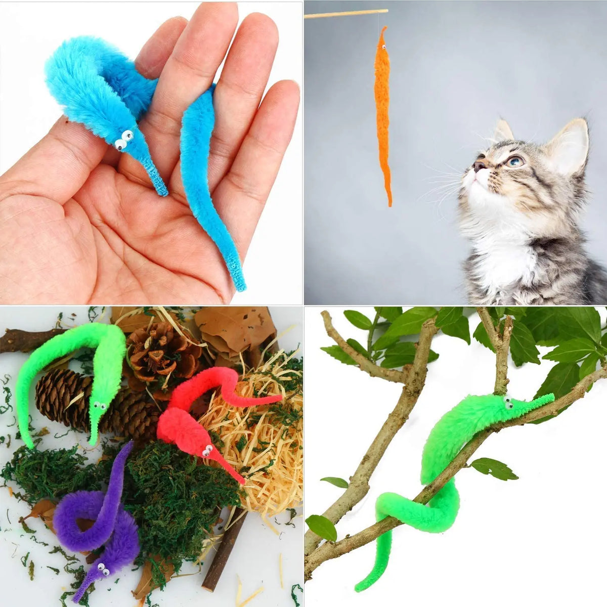 6pcs Magic Worm Toy Worm On a String Fuzzy Worm Wiggly Worm Twisty Toy Cat Wand Toy Trick Toy Carnival Party Favor Gift for Kids