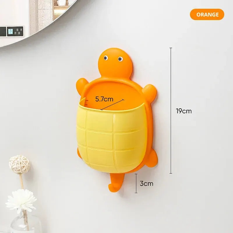 Cute Turtle Toothbrush Holder Wall-Mounted Waterproof Cartoon Bathroom Organizer