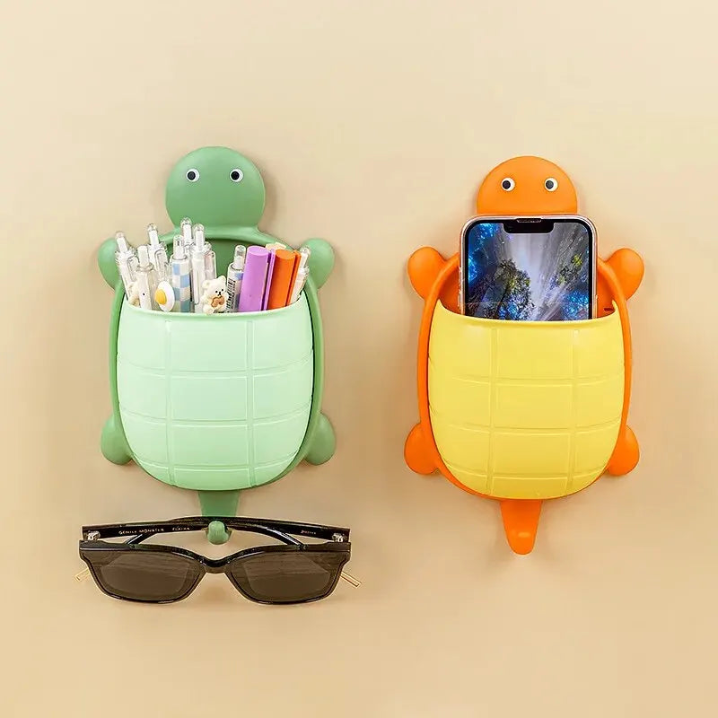 Cute Turtle Toothbrush Holder Wall-Mounted Waterproof Cartoon Bathroom Organizer