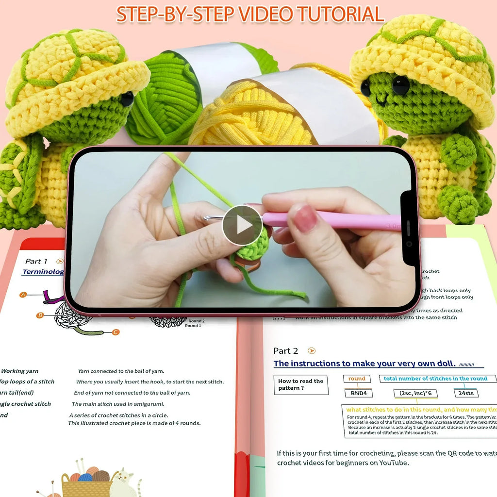 Tortoise Crochet Kit with Soft Yarn Crochet Kit with Step-by-Step Video Tutorials Learn to Crochet Animals Kits for Adults