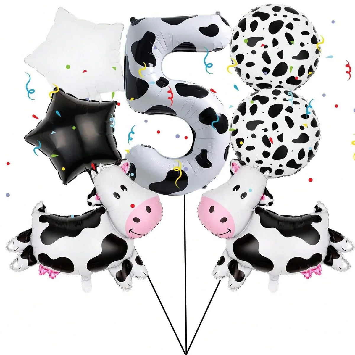 7pcs Big Cow Balloon Set 40 inch Black White Number 0-9 Foil Balloons | Farm Animal Birthday Party Decor