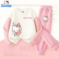 Sanrio Autumn Girls Clothes Set Kid Hello Kitty Printed Sweatshirts Pullover Top & Pants 2pcs Children Patchwork Tracksuit