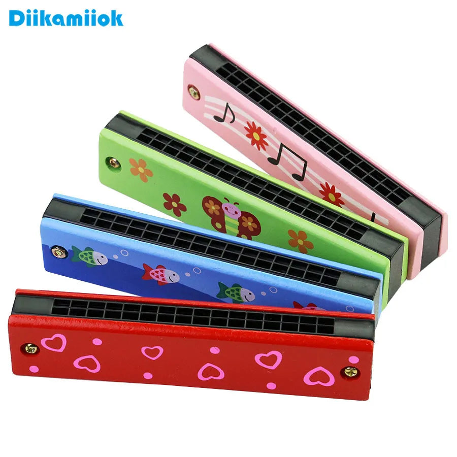 16-Hole Wooden Harmonica Cartoon Animals Painted Toy – Musical Instrument for Kids, Early Educational Toy, Perfect Gift for Children