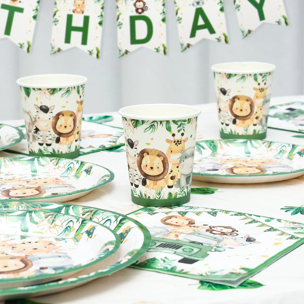 Jungle Safari Disposable Tableware Paper Plates Cups Animal 1st Wild One Birthday Party Decor kids Baby Shower Supplies Woodland