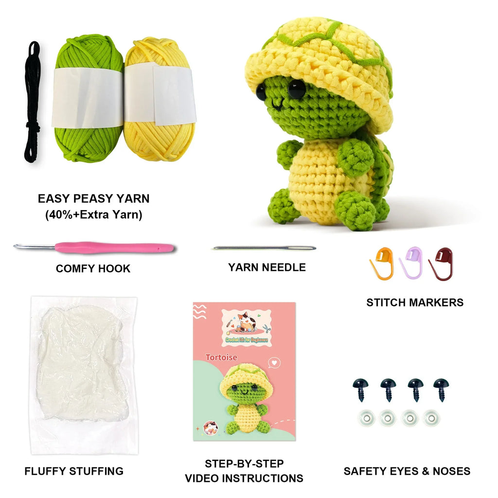 Tortoise Crochet Kit with Soft Yarn Crochet Kit with Step-by-Step Video Tutorials Learn to Crochet Animals Kits for Adults