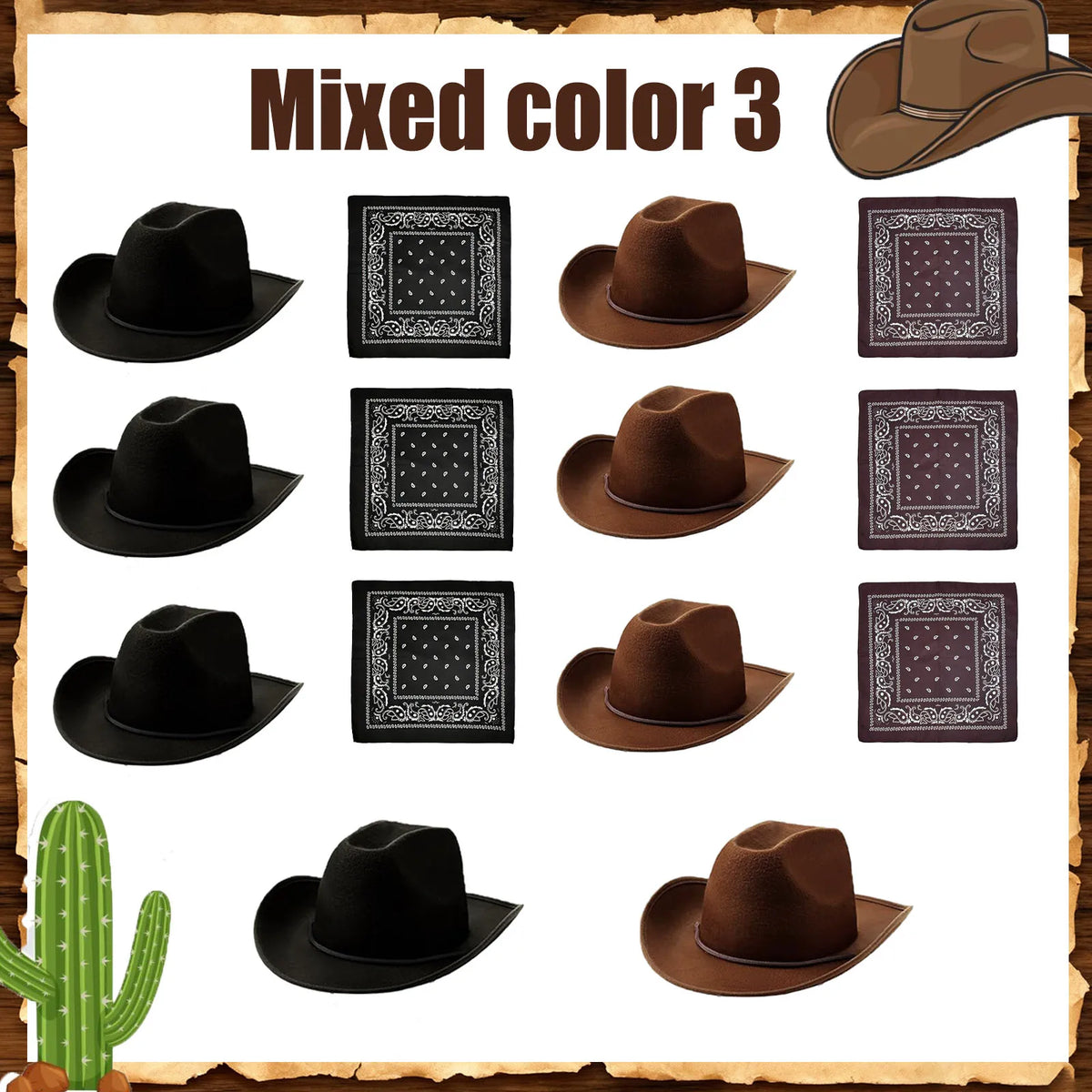 6-32Set Kids Western Cowboy Hats with Bandanas Cowboy Party Hats for Birthday Party Cosplay Costume Party Western Party Favors
