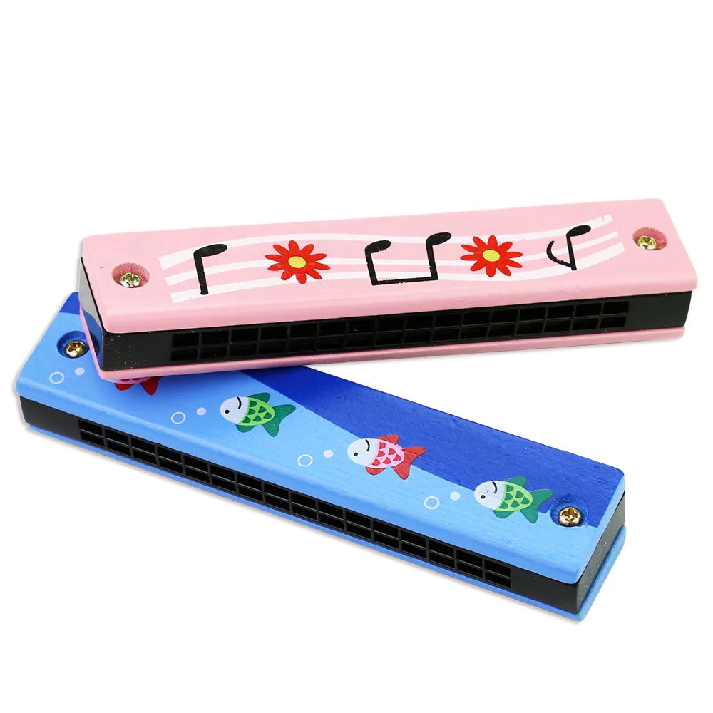 16-Hole Wooden Harmonica Cartoon Animals Painted Toy – Musical Instrument for Kids, Early Educational Toy, Perfect Gift for Children