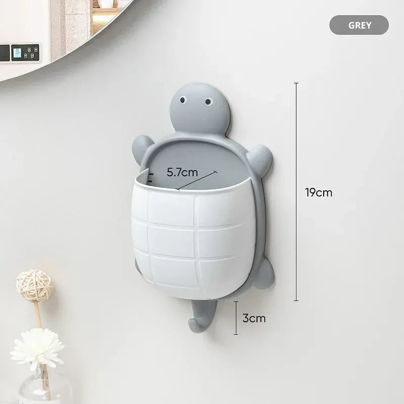 Cute Turtle Toothbrush Holder Wall-Mounted Waterproof Cartoon Bathroom Organizer