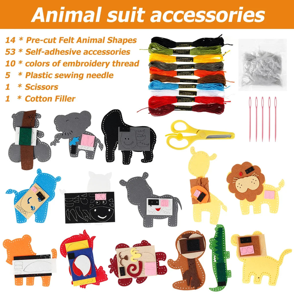 Kids Sewing Kit 14-Piece Woodland Felt Animals DIY Craft Set for Beginners Educational Sewing Toy
