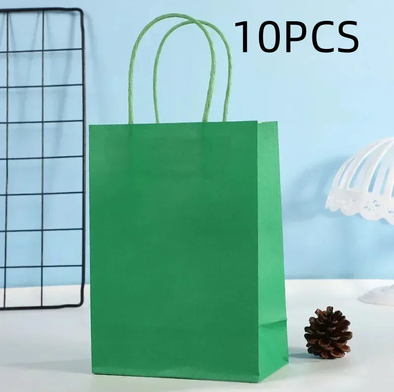 10PCS Colorful Kraft Paper Gift Bags – Handheld Candy & Party Favor Bags for Wedding, Birthday & Party Decorations