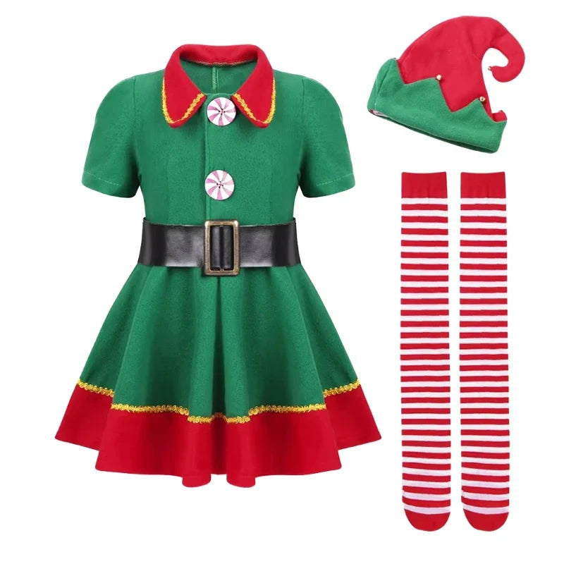 Kids Christmas Elf Costume Set – Santa Claus Festive Outfit