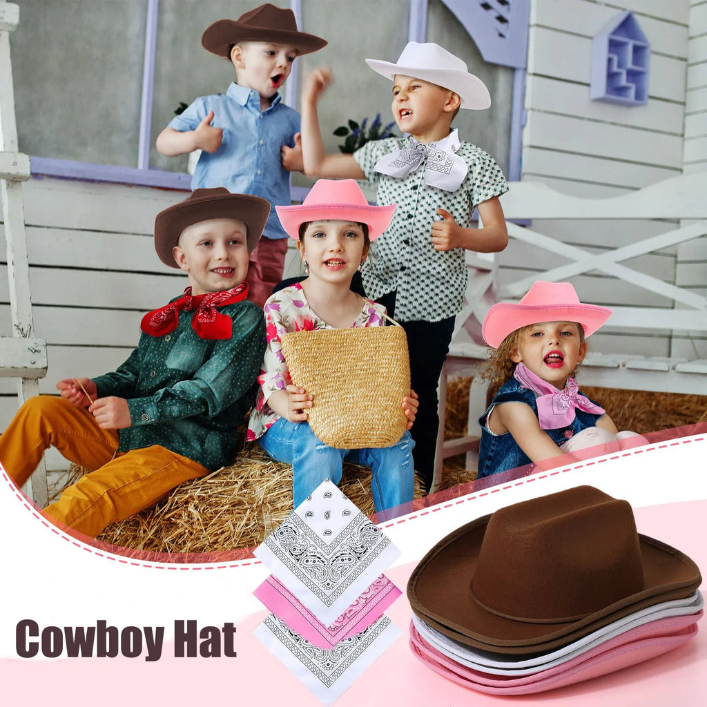 6-32Set Kids Western Cowboy Hats with Bandanas Cowboy Party Hats for Birthday Party Cosplay Costume Party Western Party Favors
