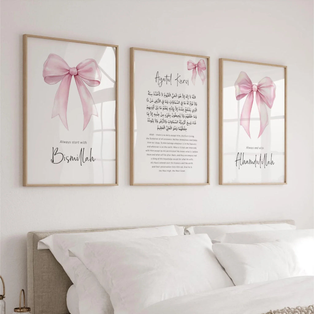 Girly Pink Bow Islamic Muslim Nursery Girls Wall Art Print Canvas Painting Poster Picture For Living Room,Bedroom Home Decor