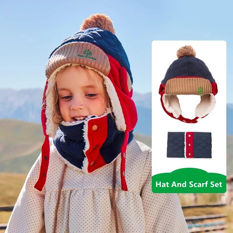 Warm Children Hat Scarf Gloves Set – Autumn & Winter Ear Protection Cap for Boys & Girls – Soft, Windproof, Thickened Velvet Beanie Hat