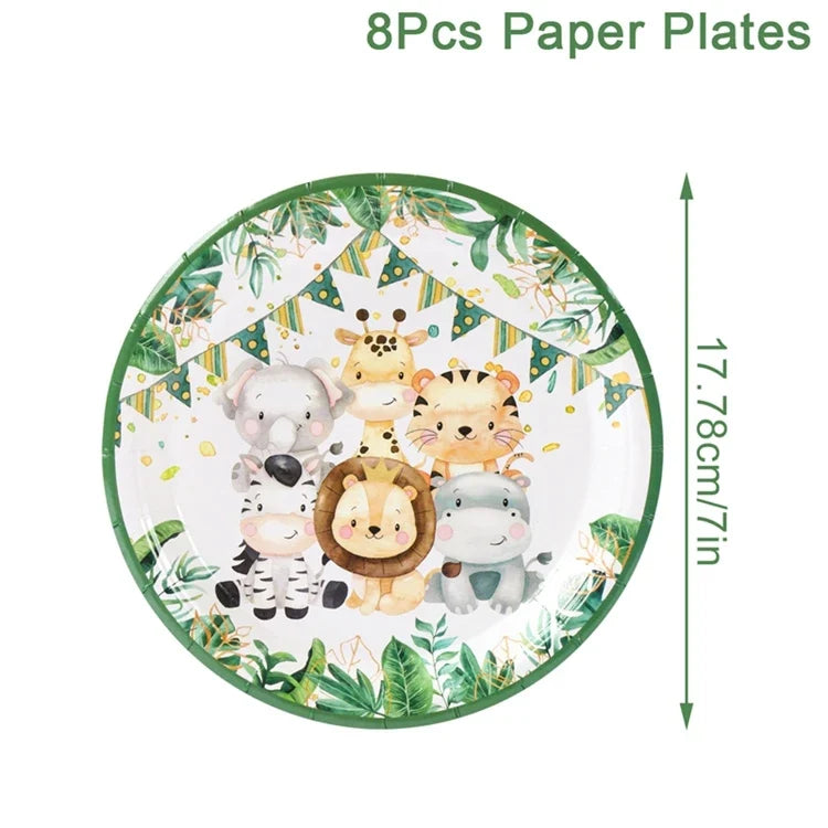 Jungle Safari Disposable Tableware Paper Plates Cups Animal 1st Wild One Birthday Party Decor kids Baby Shower Supplies Woodland