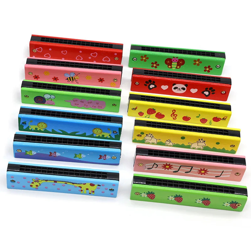16-Hole Wooden Harmonica Cartoon Animals Painted Toy – Musical Instrument for Kids, Early Educational Toy, Perfect Gift for Children