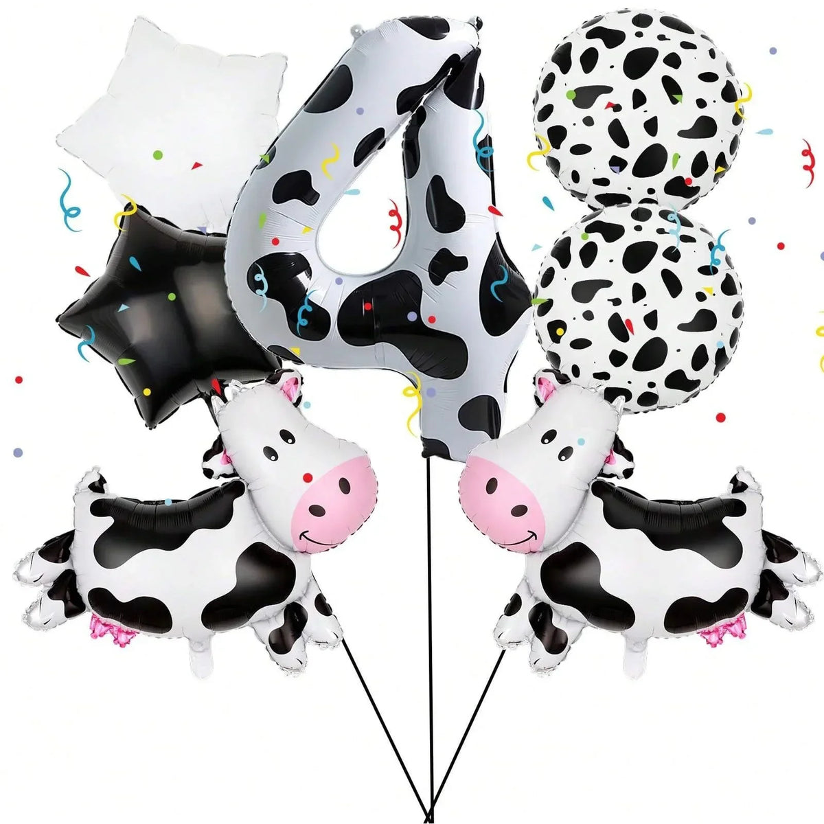 7pcs Big Cow Balloon Set 40 inch Black White Number 0-9 Foil Balloons | Farm Animal Birthday Party Decor