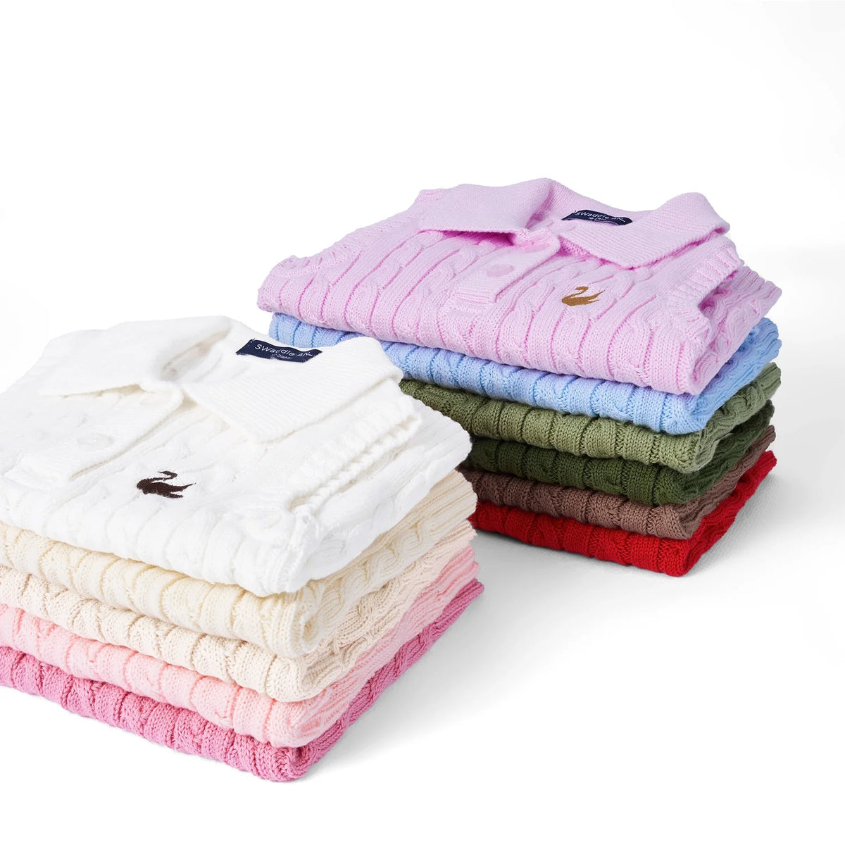 Cable Knit Sleeveless Polo Shirt in White