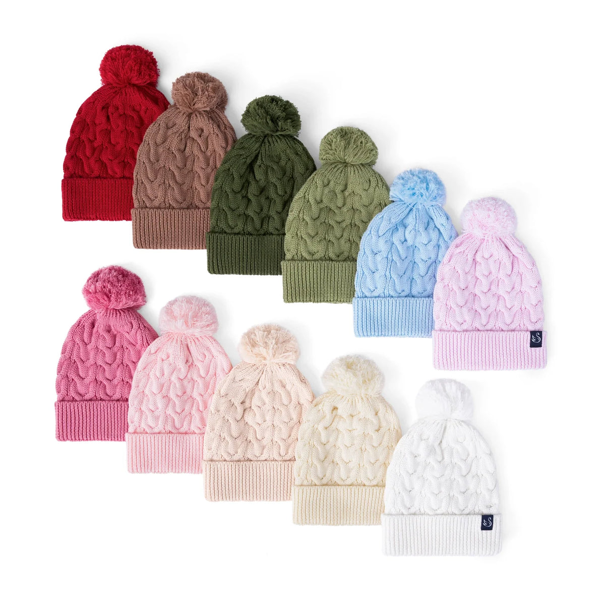 Cable Knit Pom Beanie in Rose Pink