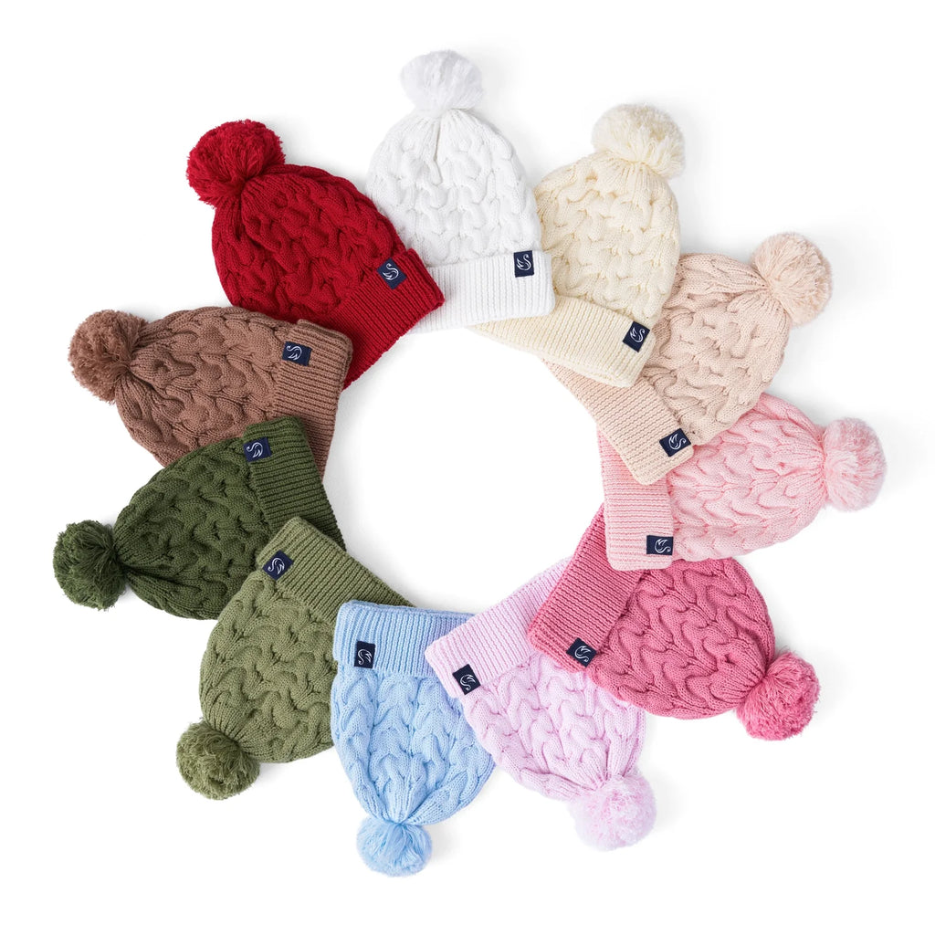Cable Knit Pom Beanie in Rose Pink