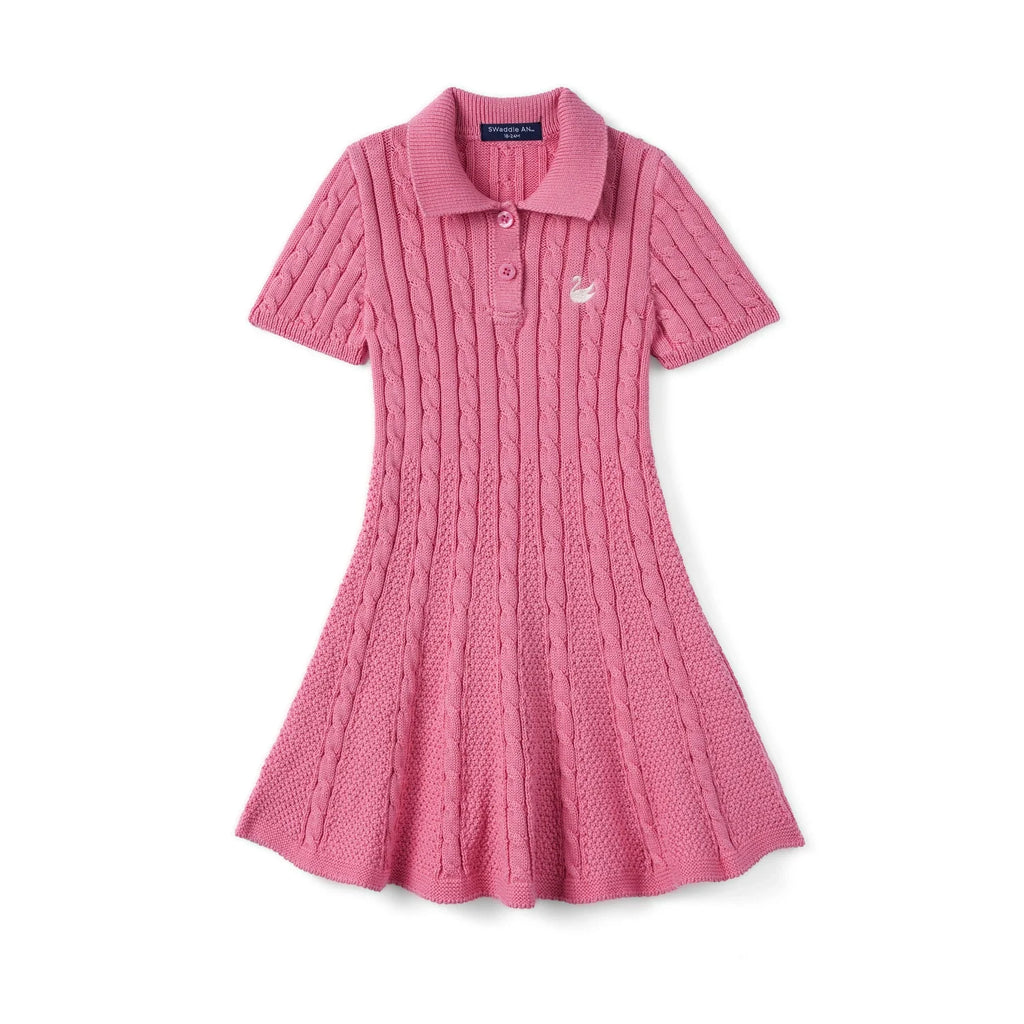 Cable Knit Polo Dress in Rose Pink