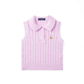 Cable Knit Sleeveless Polo Shirt in Lilac
