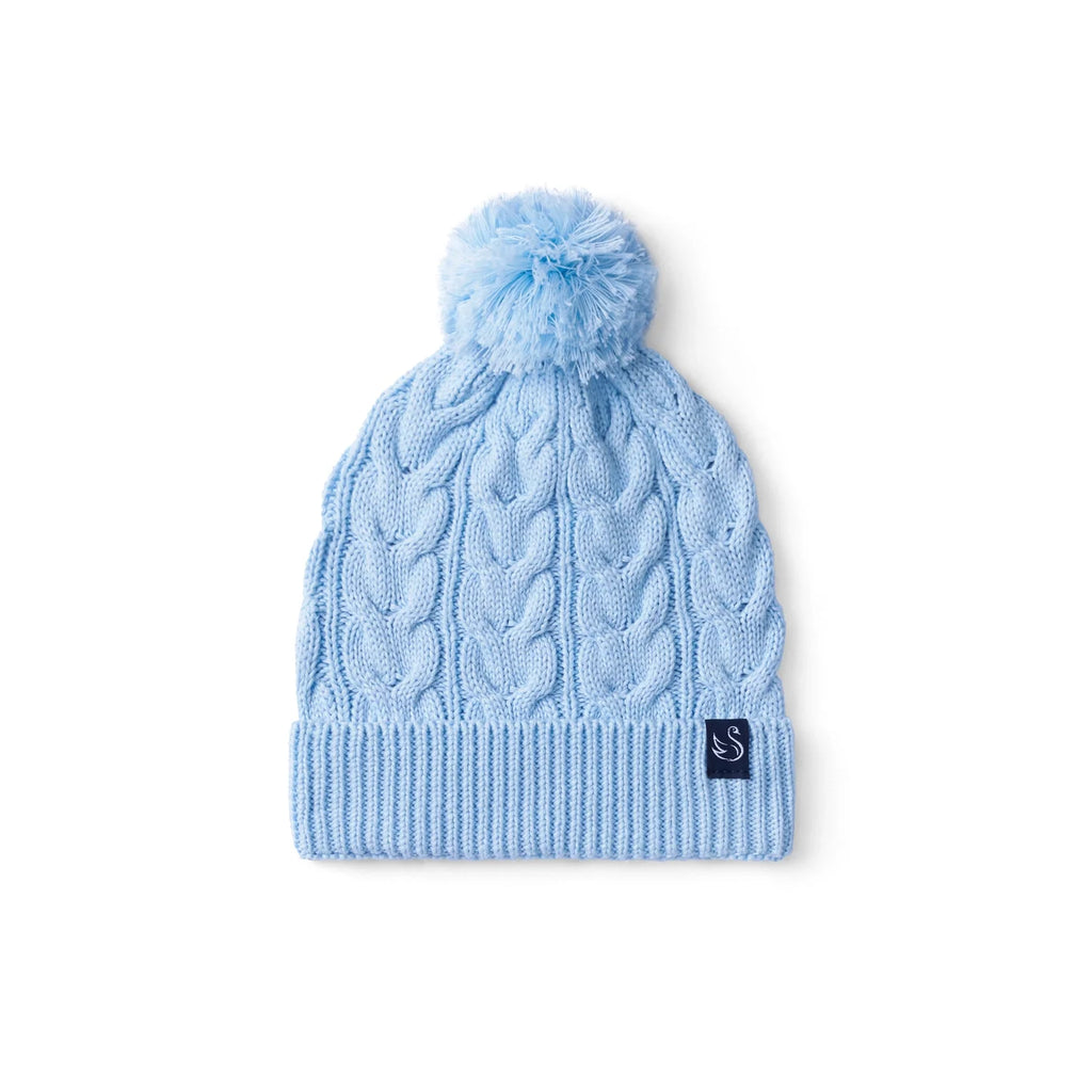 Cable Knit Pom Beanie in Baby Blue