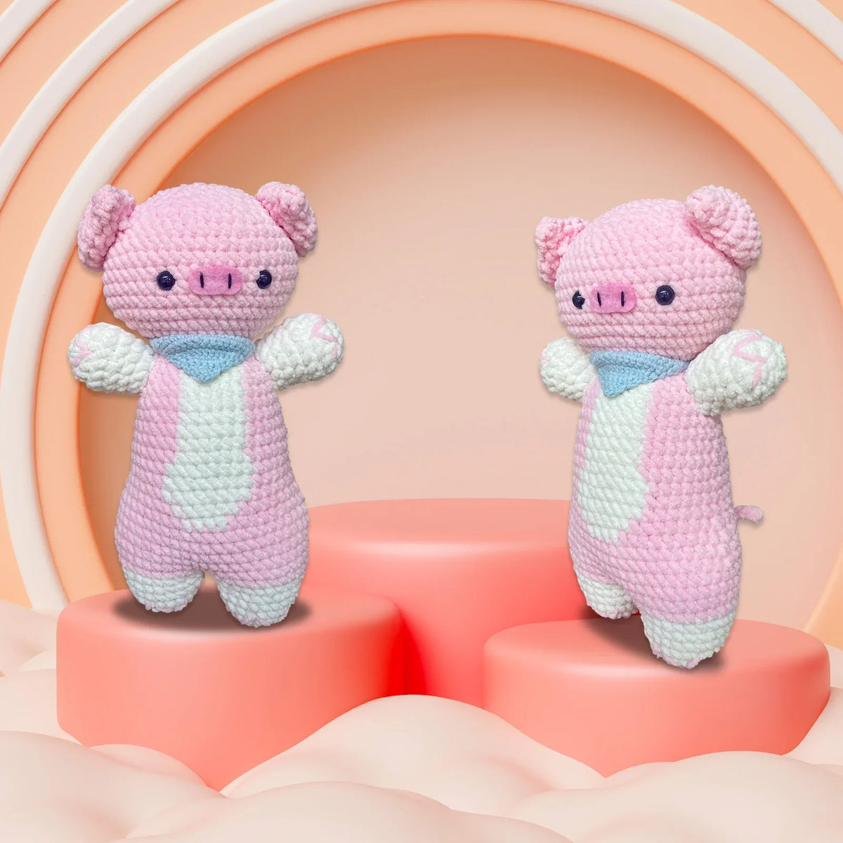 DIY Pink Pig Crochet Kit Supplies, Accessories Including Yarn Hook -with Step-by-Step Video Tutorials