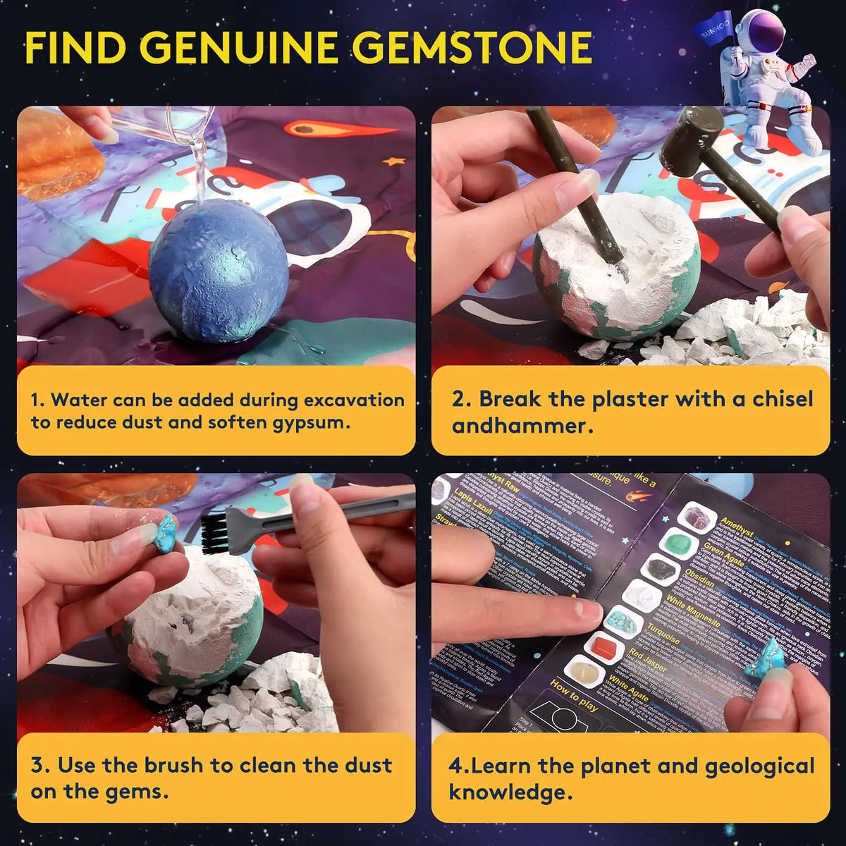 Children's Archaeology Digging Treasure Kit - Solar System Gem Ore Exploration, Science Education Toy for Kids