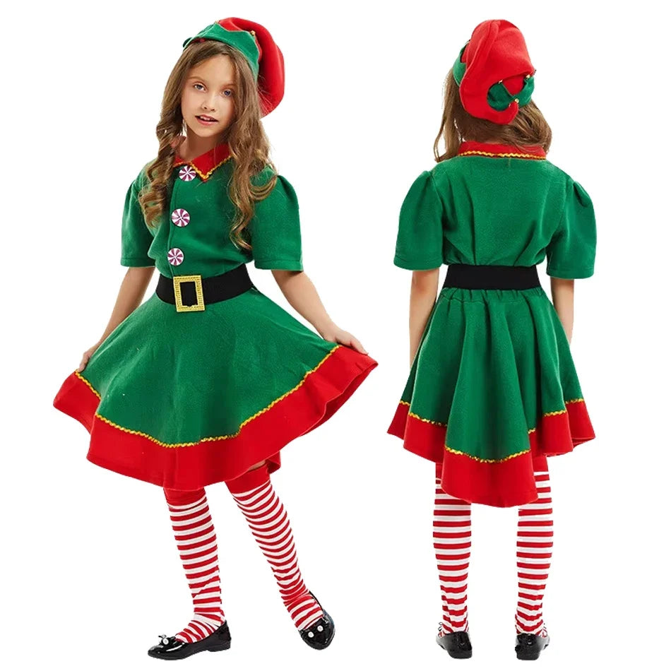 Kids Christmas Elf Costume Set – Santa Claus Festive Outfit