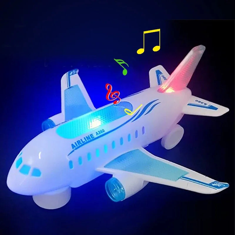 Children's Electronic Airplane Toy with Music & Flashing Lights – Autopilot Rotation, Battery-Powered Educational Plane Gift for Kids
