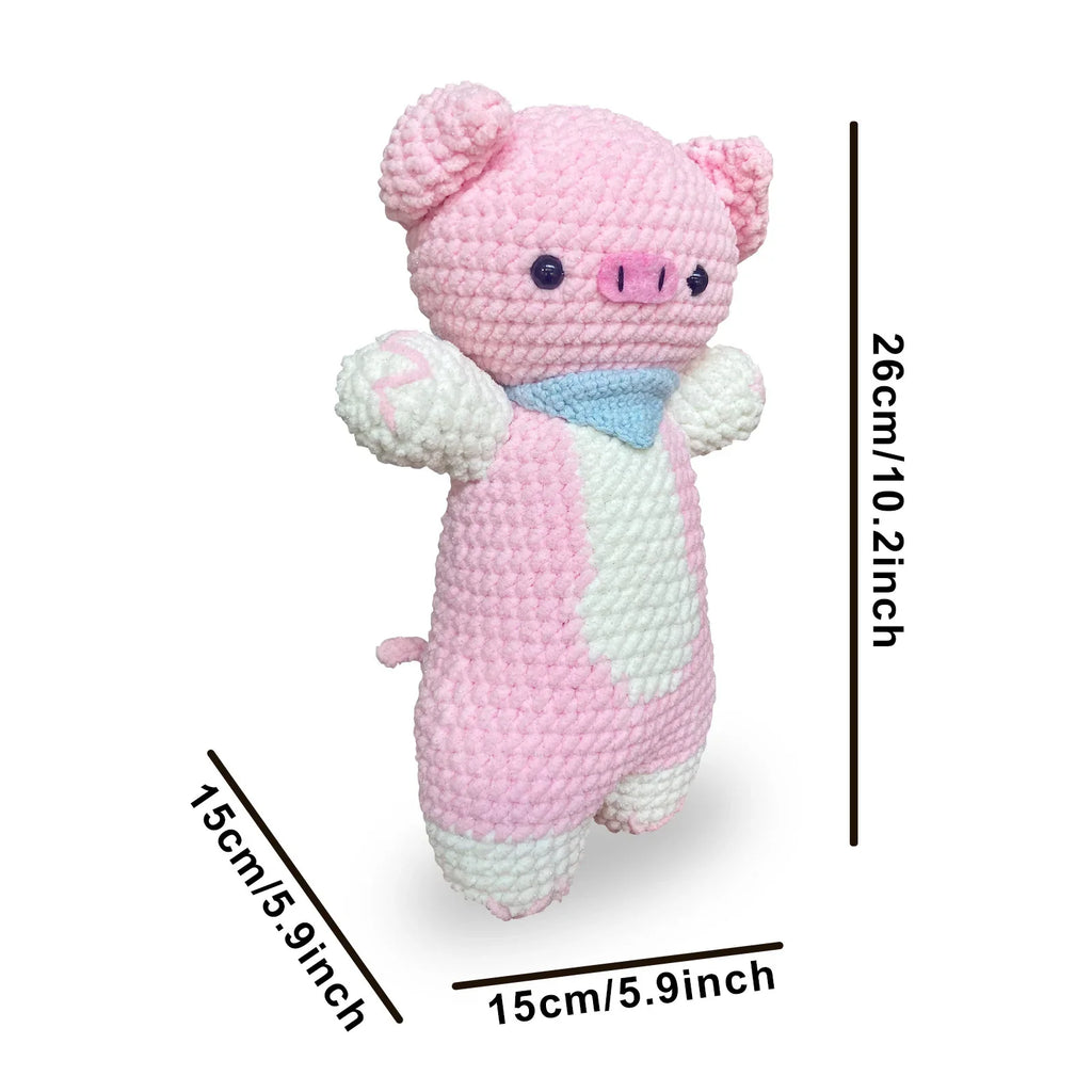DIY Pink Pig Crochet Kit Supplies, Accessories Including Yarn Hook -with Step-by-Step Video Tutorials
